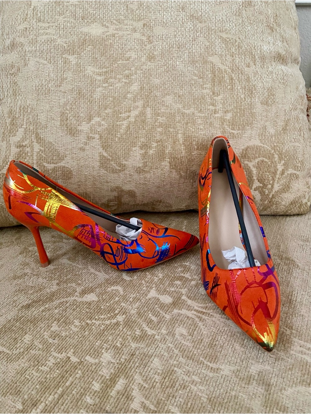 Orange Floral Heeled Shoe -